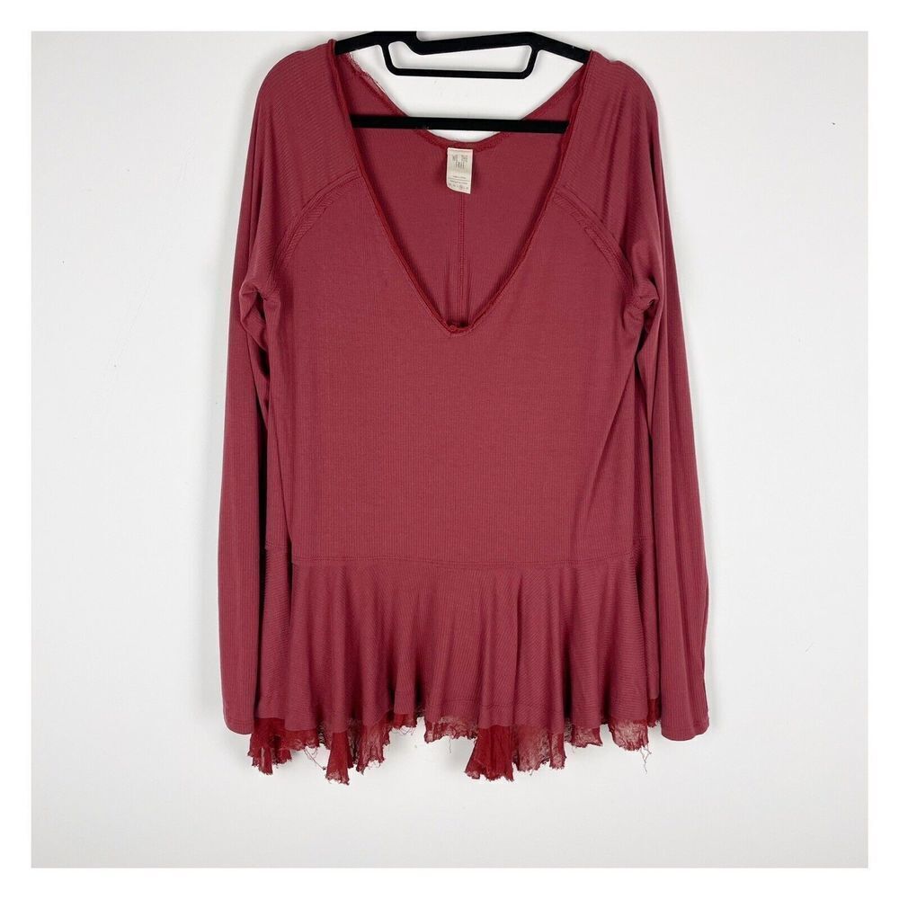 We The Free Top  Long Sleeve Loose‎ Fit Layered Ruffle Raw Edge Hem Mediu…​​​​​